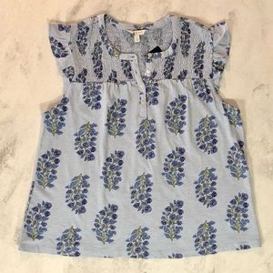 NWT Lucky Brand Flutter Sleeve Floral Tee Size Large